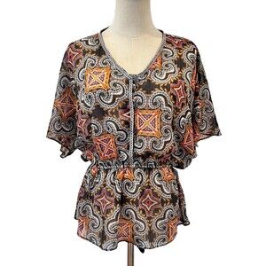 Gap Multicolor Sheer Peplum Top Small Blouse Boho Patterned